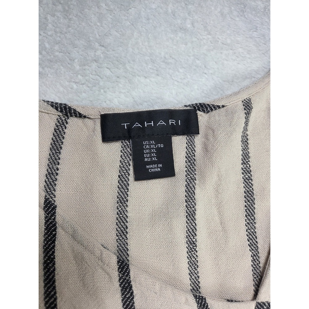 Tahari XL Linen Blend Striped Shift Dress Asymmetrical Hem Coastal Minimalist - Picture 4 of 8